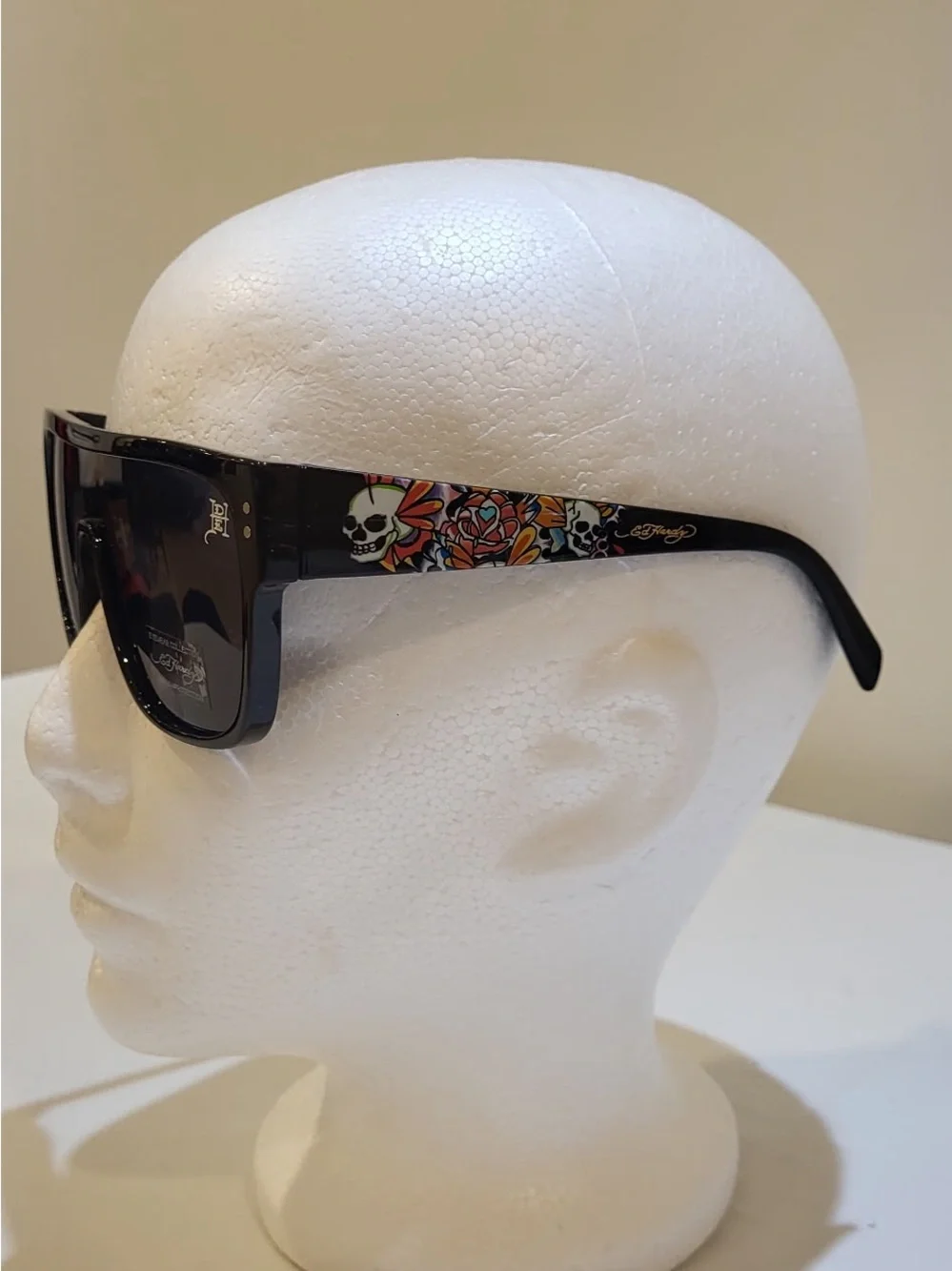 ED HARDY black shield sunglasses with colorful Floral Skull temples